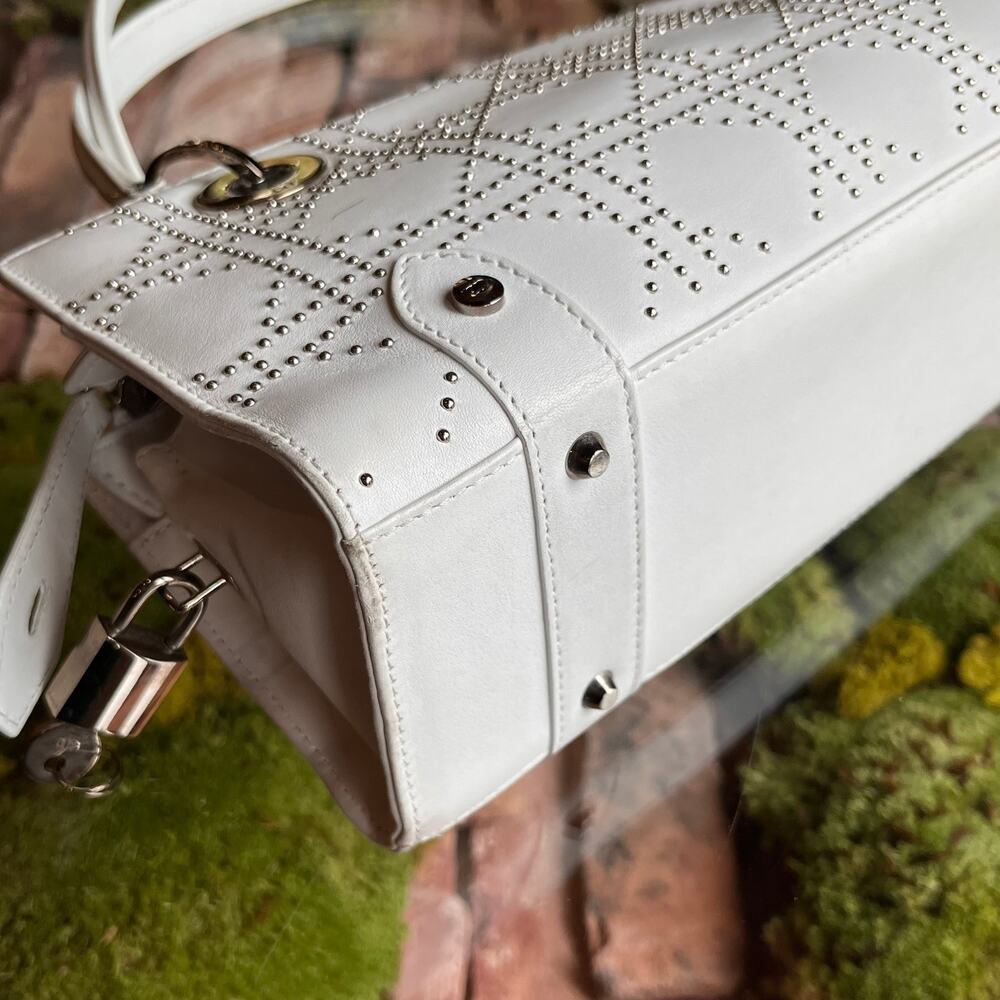 DIOR Lady Dior East West White Calfskin Leather Studded Tote Bag - Picture 8 of 16